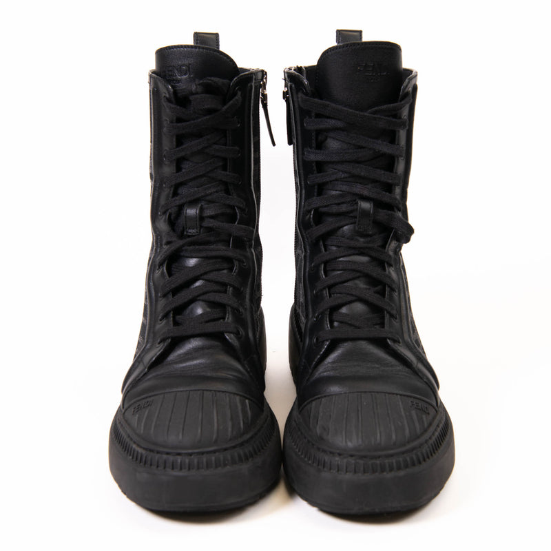 Fendi Domino Black Leather Biker Boots Size 37.5