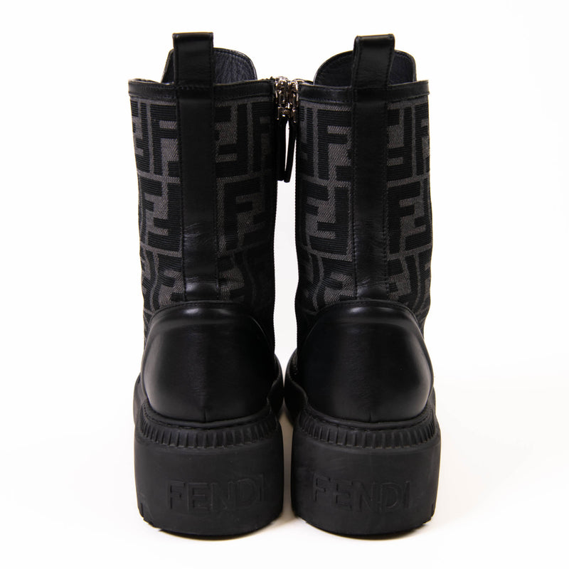 Fendi Domino Black Leather Biker Boots Size 37.5