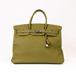 Hermes Vert Chartreuse Clemence Leather 40cm Birkin Palladium Hardware