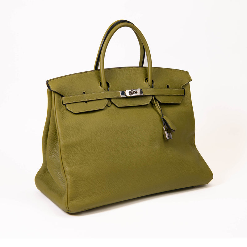 Hermes Vert Chartreuse Clemence Leather 40cm Birkin Palladium Hardware