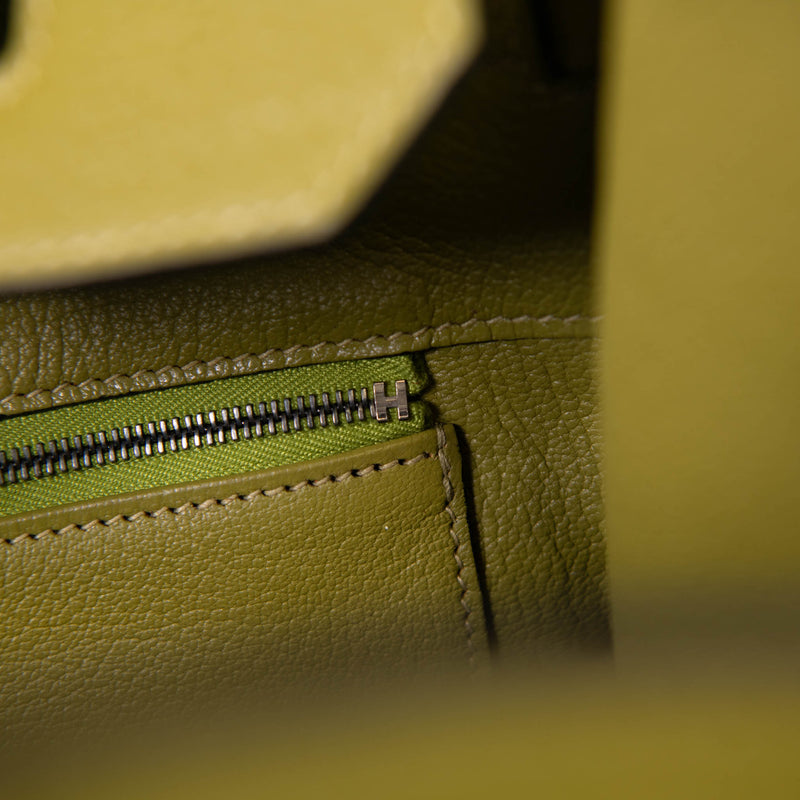 Hermes Vert Chartreuse Clemence Leather 40cm Birkin Palladium Hardware