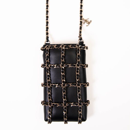 Chanel Black Lambskin Leather Tech Me Out Chainlink Crossbody Bag