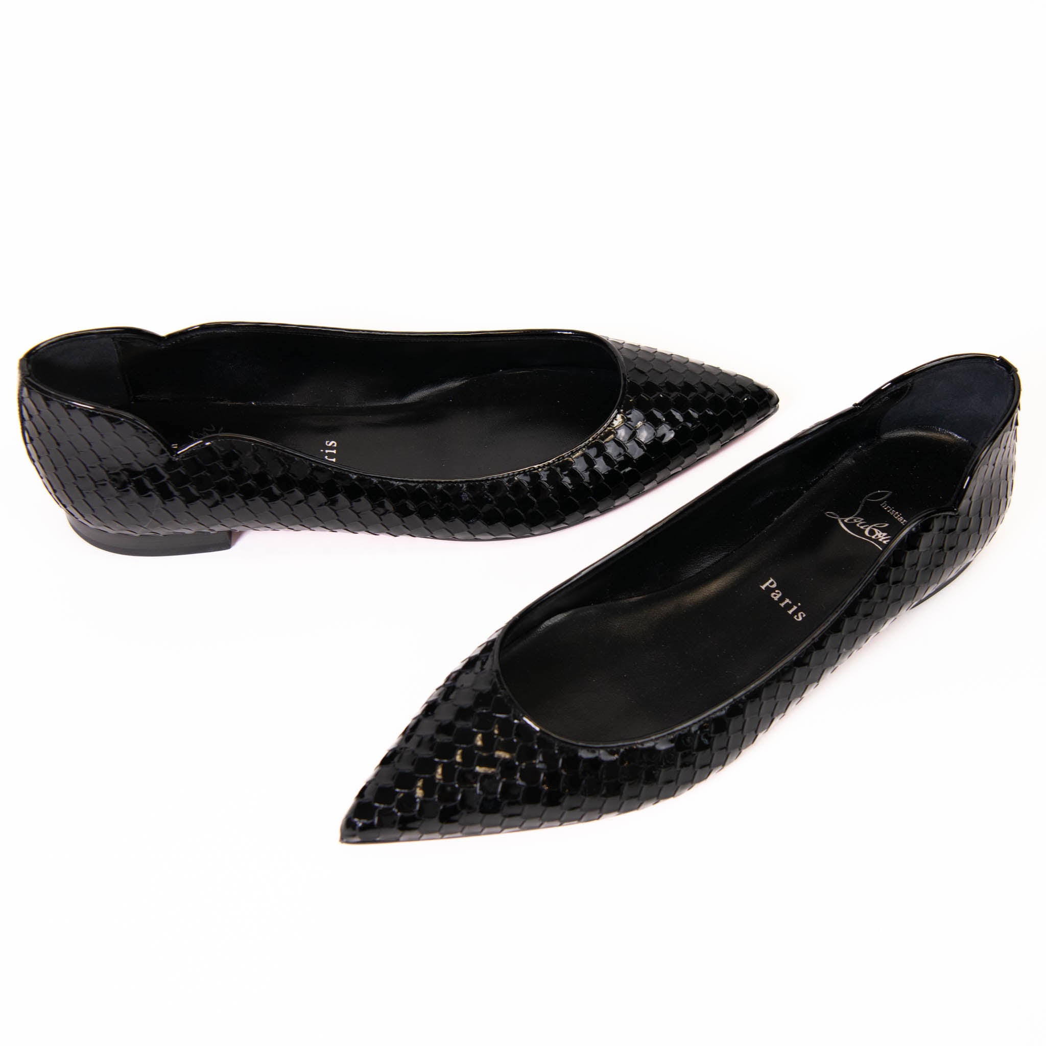 Christian Louboutin Black Patent Snakeskin Embossed Hot