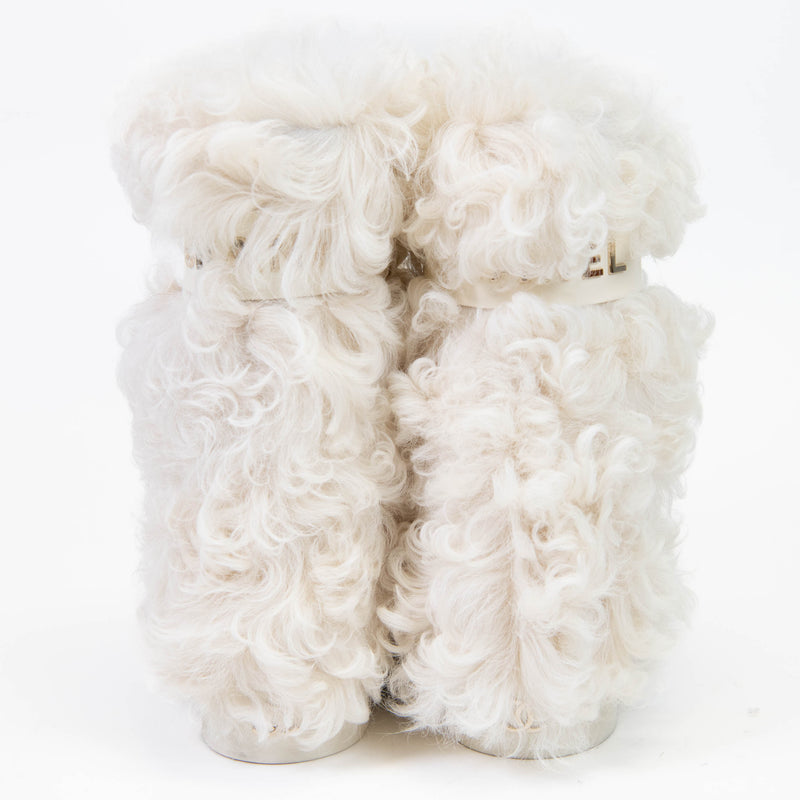 Chanel Ivory and Black Shearling Sheepskin High Boots 37.5