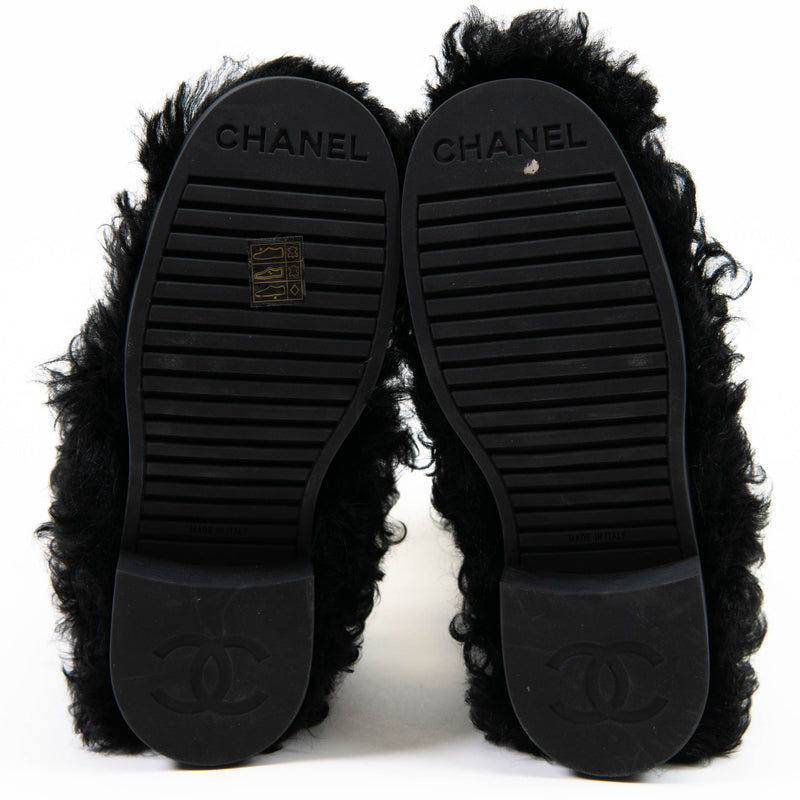 Chanel Black Shearling Sheepskin High Boots 37.5