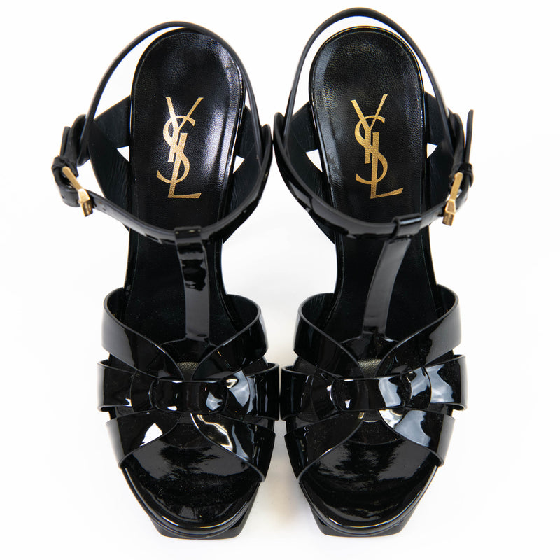 Saint Laurent Black Patent Tribute 105 Platform Sandals 37.5