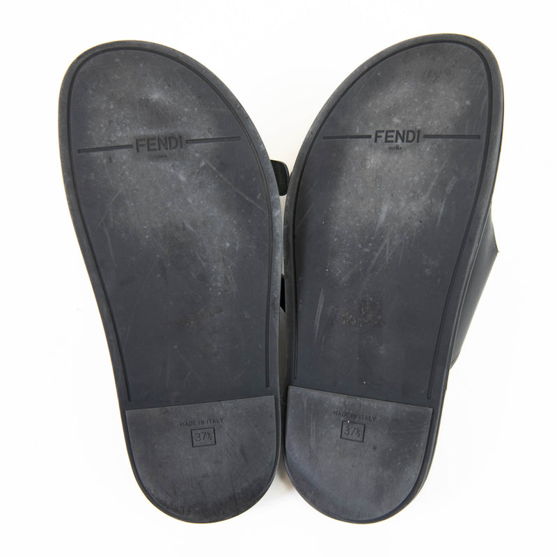 Fendi Black Leather Feel logo-buckle slides 37.5