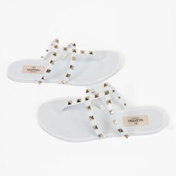 Valentino Garavani White Rockstud Rubber Sandals 37