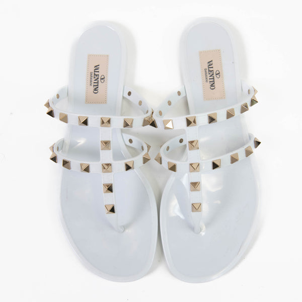 Valentino Garavani White Rockstud Rubber Sandals 37