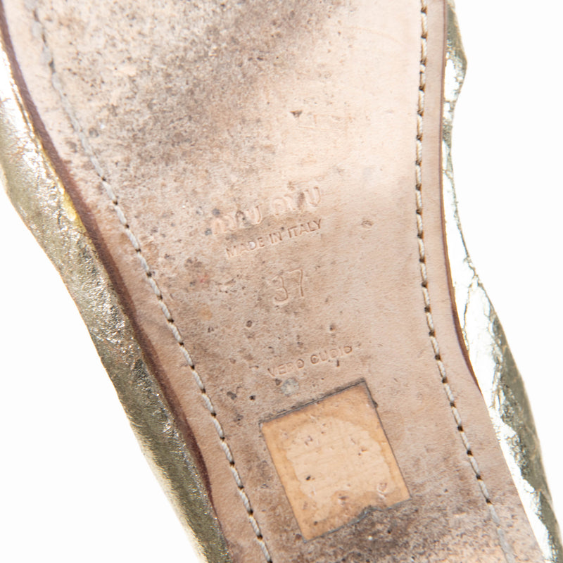 Miu Miu Gold Leather Bow Grommet Accents D'Orsay Flats 37