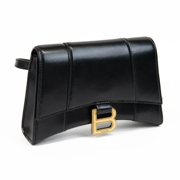 Balenciaga Black Shiny Box Calfskin Small Hourglass Belt Bag