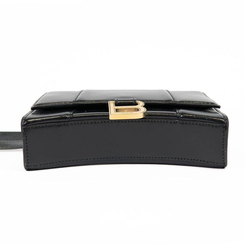 Balenciaga Black Shiny Box Calfskin Small Hourglass Belt Bag