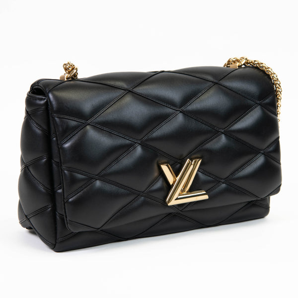 Louis Vuitton Black Lambskin Malletage Top Handle GO-14 MM Shoulder Bag