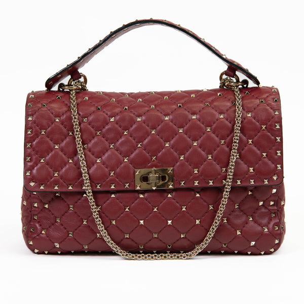 Valentino Garavani Burgundy Nappa Large Rockstud Spike Shoulder Bag