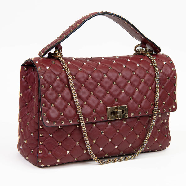 Valentino Garavani Burgundy Nappa Large Rockstud Spike Shoulder Bag