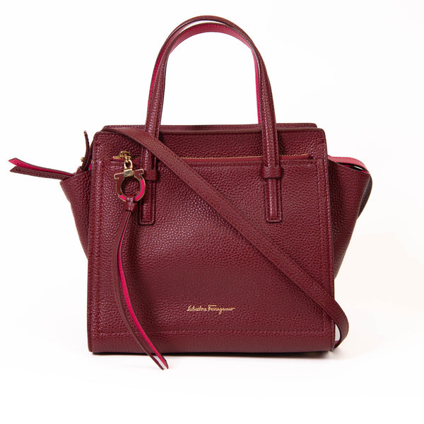 Ferragamo Burgundy Grained Leather Amy Tote Bag