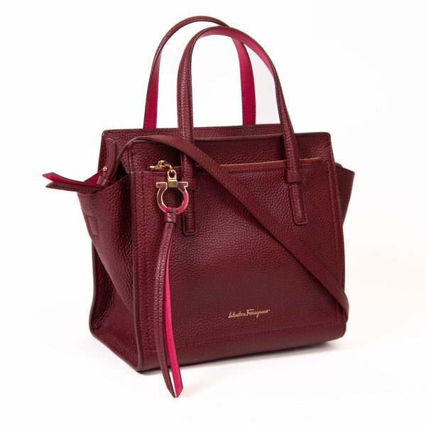 Ferragamo Burgundy Grained Leather Amy Tote Bag