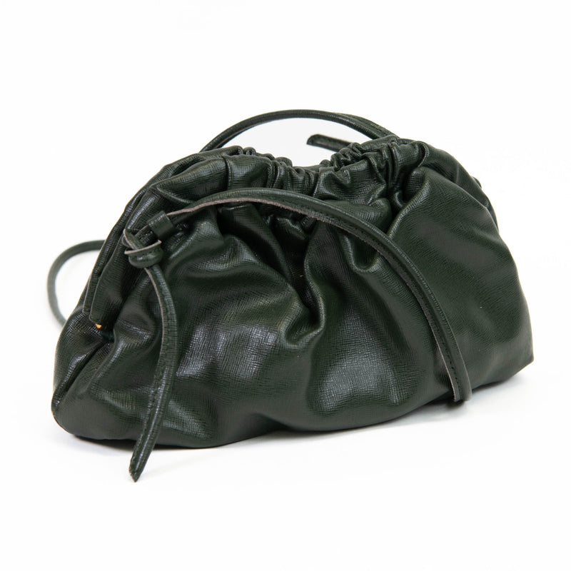 Mansur Graviel Olive Green Leather Ruched Cloud Clutch