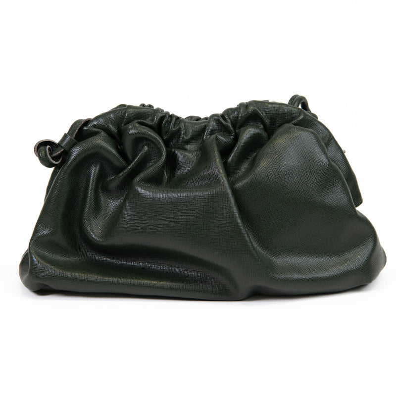 Mansur Graviel Olive Green Leather Ruched Cloud Clutch