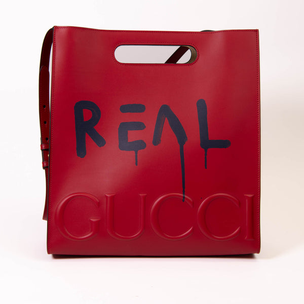 Gucci Red Calfskin Leather Ghost Real Medium XL Tote Bag