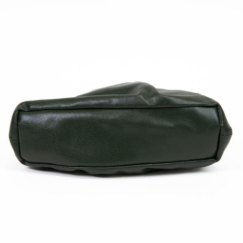 Mansur Graviel Olive Green Leather Ruched Cloud Clutch