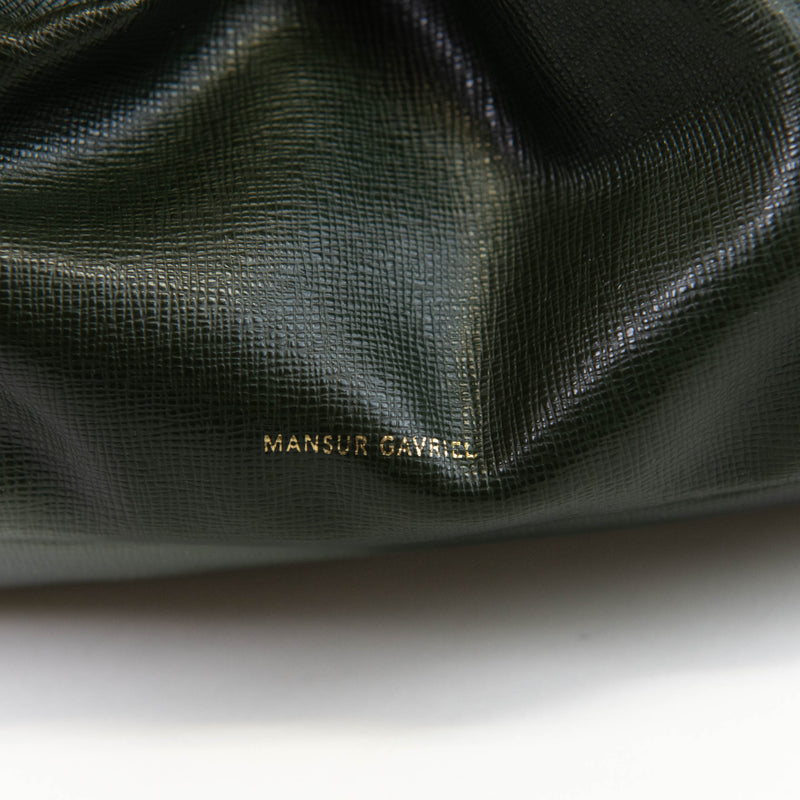 Mansur Graviel Olive Green Leather Ruched Cloud Clutch