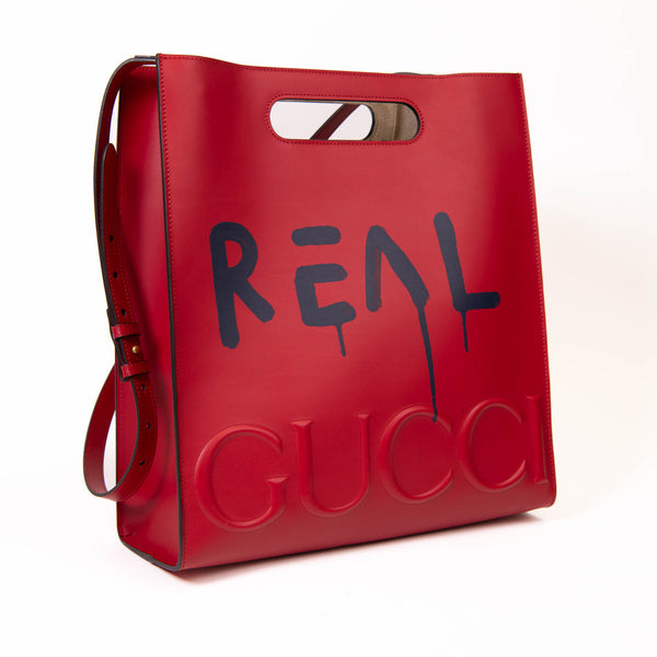 Gucci Red Calfskin Leather Ghost Real Medium XL Tote Bag