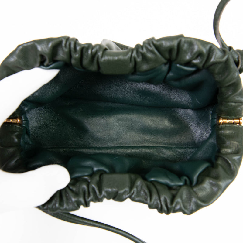 Mansur Graviel Olive Green Leather Ruched Cloud Clutch