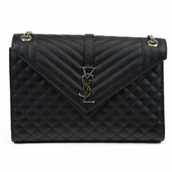 Saint Laurent Black Grain De Poudre Large Tri-Quilt Monogram Satchel