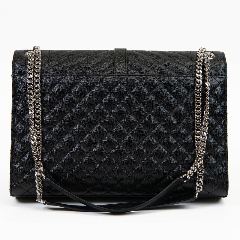 Saint Laurent Black Grain De Poudre Large Tri-Quilt Monogram Satchel