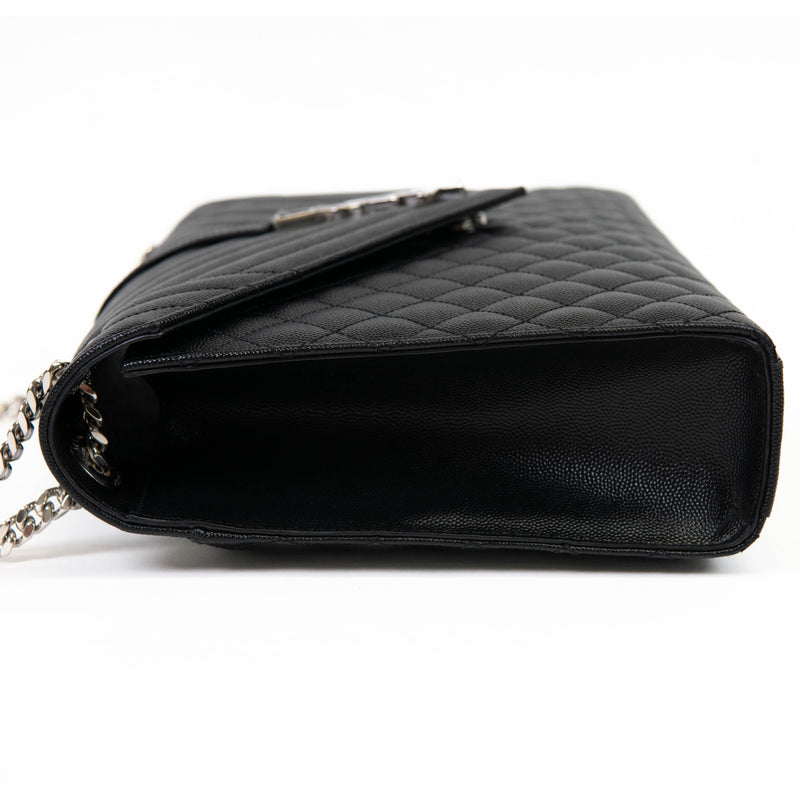 Saint Laurent Black Grain De Poudre Large Tri-Quilt Monogram Satchel