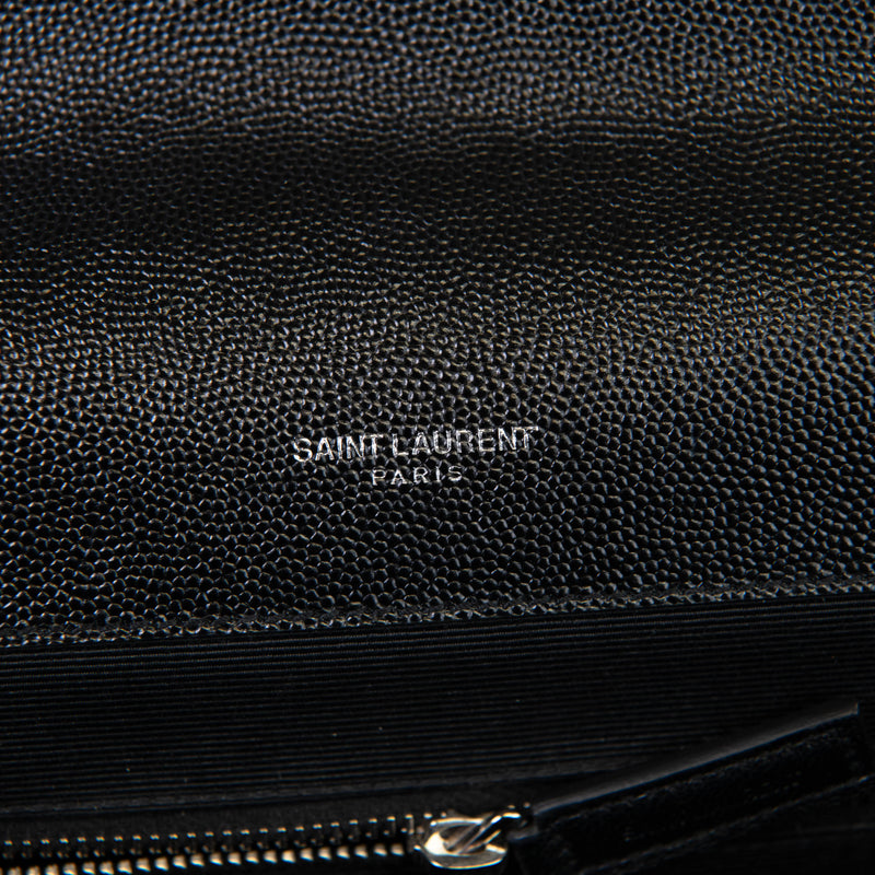 Saint Laurent Black Grain De Poudre Large Tri-Quilt Monogram Satchel