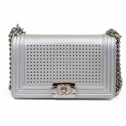 Chanel Silver Metallic Lambskin LED Medium Boy Flap