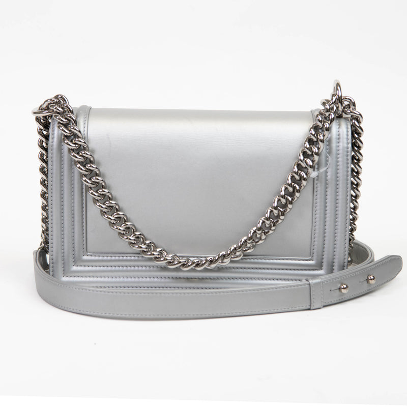 Chanel Silver Metallic Lambskin LED Medium Boy Flap