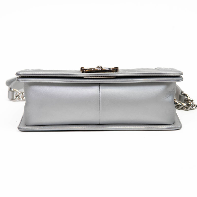 Chanel Silver Metallic Lambskin LED Medium Boy Flap