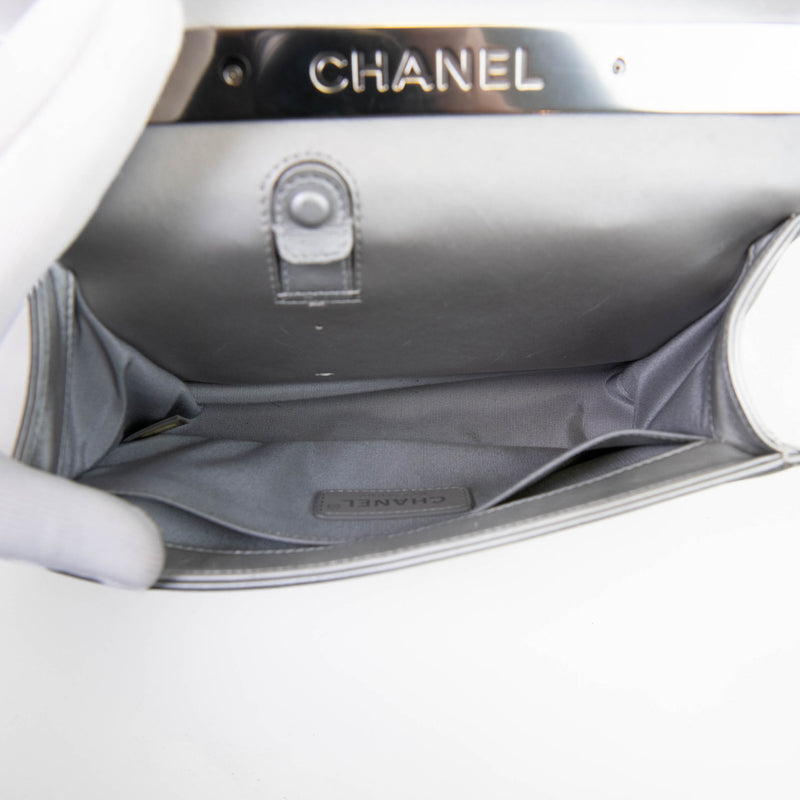 Chanel Silver Metallic Lambskin LED Medium Boy Flap