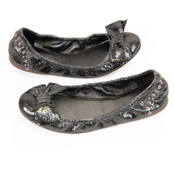 Miu Miu Pewter Grey Leather Studded Ballet Flats 37