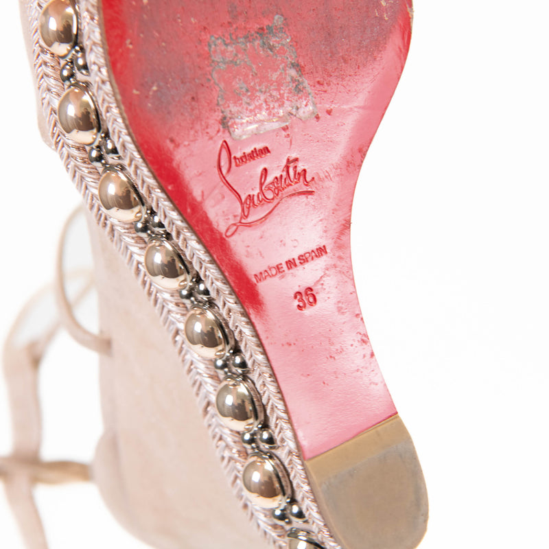 Christian Louboutin Pink Blush Suede Lame Chocazeppa 120 Platform Wedge Sandals 36