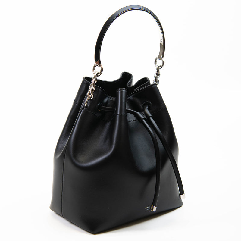 Jimmy Choo Black Smooth Shiny Calfskin Bon Bon Bucket Bag