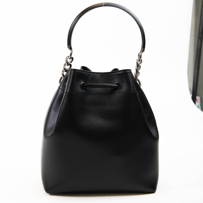 Jimmy Choo Black Smooth Shiny Calfskin Bon Bon Bucket Bag