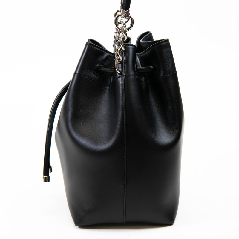 Jimmy Choo Black Smooth Shiny Calfskin Bon Bon Bucket Bag