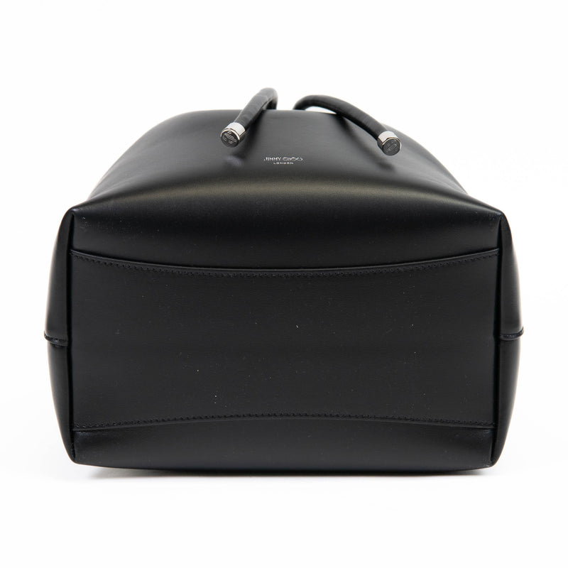 Jimmy Choo Black Smooth Shiny Calfskin Bon Bon Bucket Bag