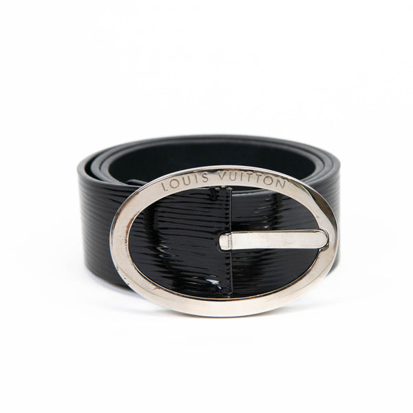 Louis Vuitton Black Epi Leather Silver Buckle Belt 80/32