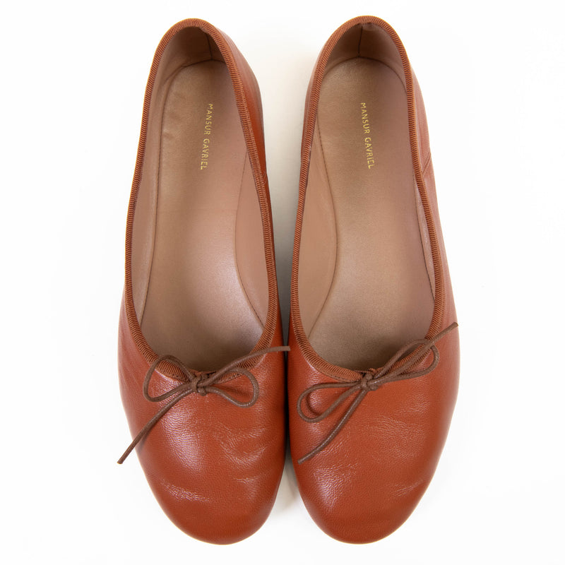 Mansur Gavriel Tan Leather Dream Ballerina Flats Size 38