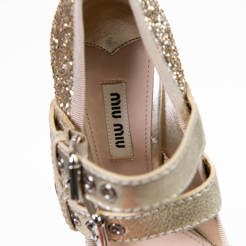 Miu Miu Gold Glitter Patterned D'Orsay Pumps 37.5