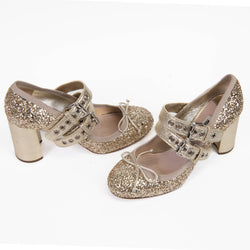 Miu Miu Gold Glitter Patterned D'Orsay Pumps 37.5