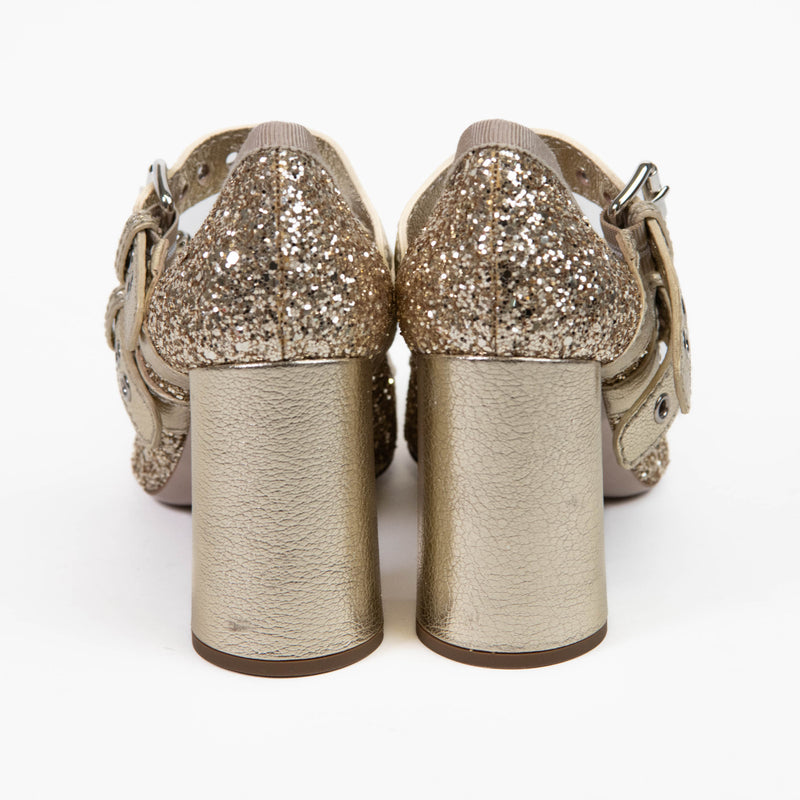 Miu Miu Gold Glitter Patterned D'Orsay Pumps 37.5