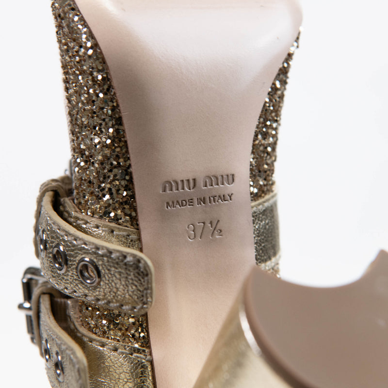 Miu Miu Gold Glitter Patterned D'Orsay Pumps 37.5