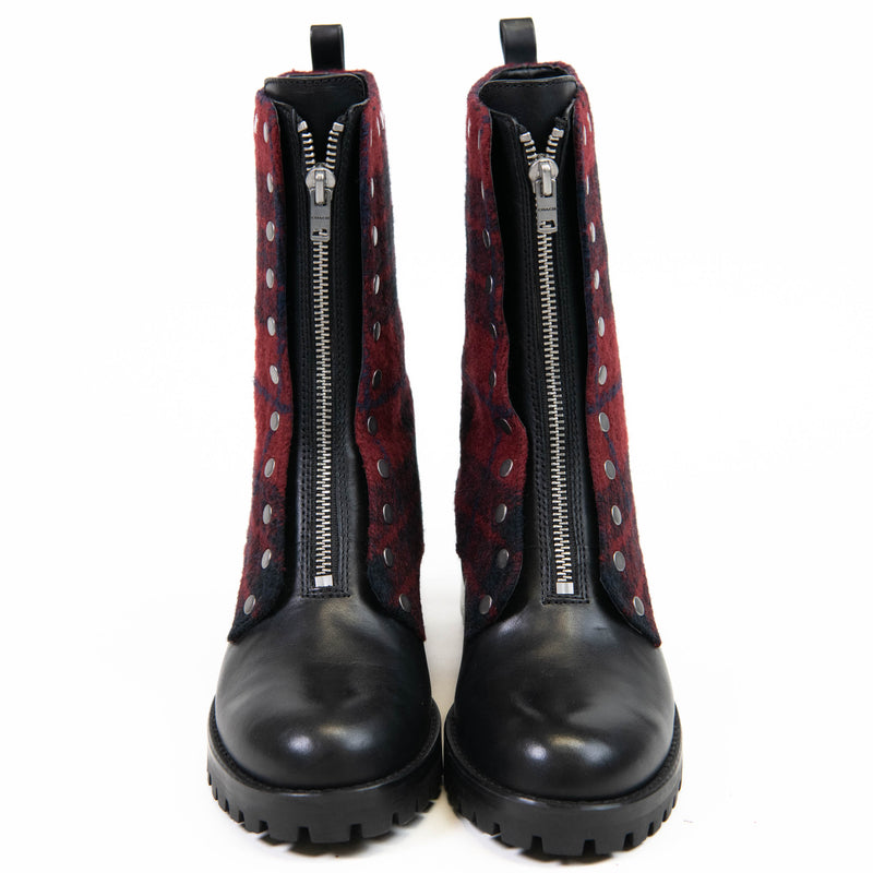 Coach Red and Black Tweed Laura Combat Boots Size 6.5