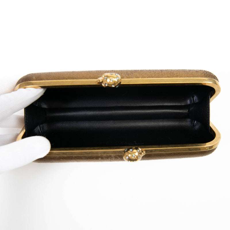 Alexander McQueen Gold Leather Skull Crystal Embellished Box Clutch